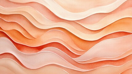 Fototapete - Peachy Hues Watercolor Abstract Background with Textured Wavy Layers for Creative Design and Art Projects