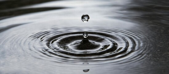 Poster - Close-up of raindrops falling into calm water creating ripples high-quality nature photography