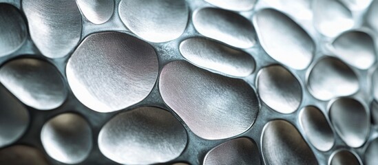 Poster - Smooth metallic pebble texture with a reflective surface ideal for backgrounds and abstract designs. Perfect for industrial and modern themes.