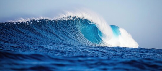 Poster - Ferry View of a Majestic Ocean Wave Surging on a Clear Day Captured from the Deck of a Boat