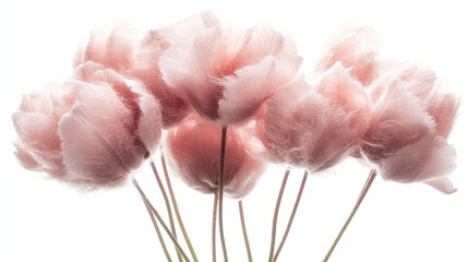 Poster - Delicate Pink Cotton Tulips on White Background for Floral Design and Decoration Concepts
