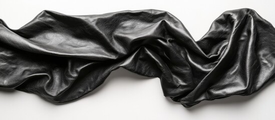 Poster - Crumpled black leather texture on white background showcasing luxurious and elegant material for design and fashion applications