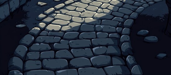 Poster - Paved cobblestone road background design with shadow effects and empty space for text in a 2D artistic style