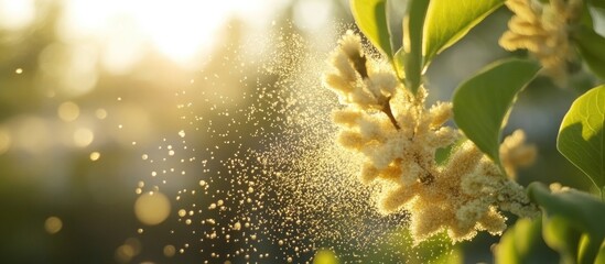 Poster - Golden Poplar Pollen Released in Springtime with Soft Focus and Sunlight Filtering Through Leaves