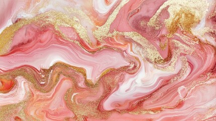 Poster - Elegant Pink and Gold Alcohol Ink Abstract Background with Marbling Effect for Creative Design Projects