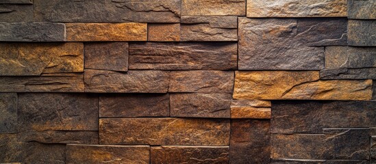 Poster - Textured stone wall featuring a blend of natural earthy tones suitable for backgrounds in design and architectural projects.