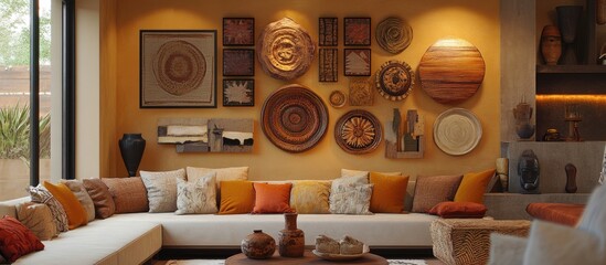 Poster - Modern living room featuring beautifully arranged wall ornaments and cozy decor elements showcasing warmth and style.