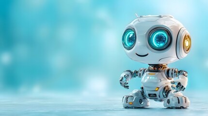 Poster - a cheerful and playful robotic figure with expressive eyes and a friendly demeanor exploring the adv