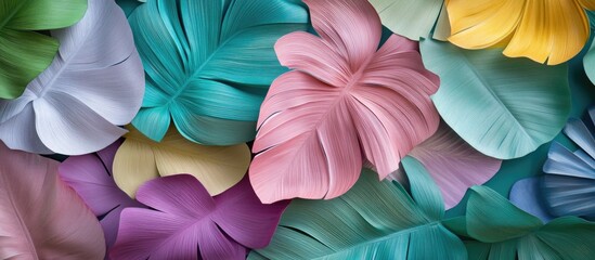 Poster - Colorful collection of tropical leaves showcasing unique shapes and vibrant hues for design and decoration purposes.