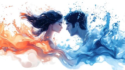 Poster - Vibrant Water and Fire Elemental Collision   Surreal Digital Art Painting Depicting the Dynamic Interaction and Clash of Powerful Natural Forces in a Striking Imaginative Composition