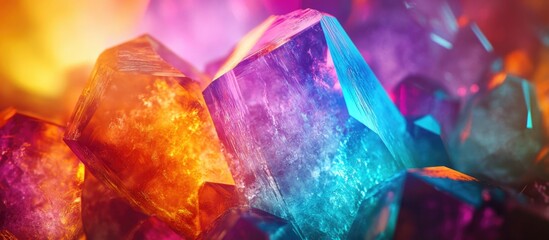 Fototapete - Abstract close-up of vibrant polarized light crystals formed from citric acid showcasing colorful textures and patterns for design backgrounds.