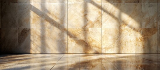 Poster - Polished stone wall interior with warm lighting and subtle shadows creating a serene and elegant atmosphere for modern spaces
