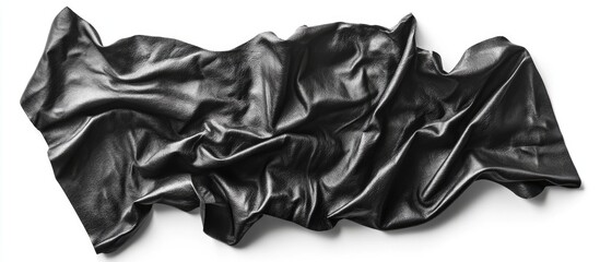 Poster - Black crumpled leather texture on white background perfect for fashion or design projects highlighting luxury materials.