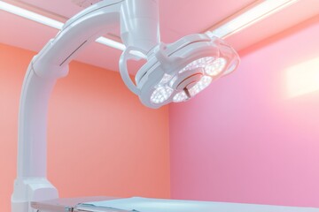 Poster - Future-Forward Surgical Suite Sleek Robotic Arm and LED Lights in Minimalist Pastel Room - Advanced Healthcare Design for Innovative Medical Facilities