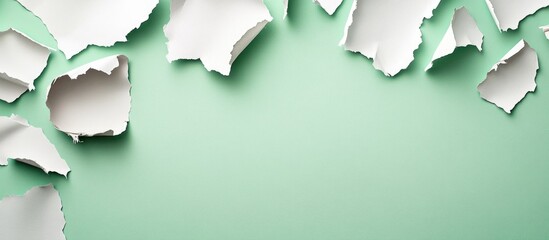 Poster - Torn paper texture elements on a soft green background creating a creative and artistic visual for various design applications.