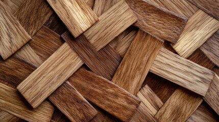 Poster - Close-up of an intricate brown wood parquet texture showcasing varied shades and gaps between wooden pieces