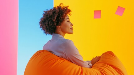 Poster - Tech-Forward Collaboration Space Futuristic Office with Holographic Sticky Notes and Playful Bean Bag Seating - Dynamic Multicultural Team Ideation for Modern Workplace Productivity