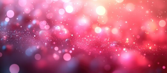 Poster - Vibrant pink circular bokeh light background with shimmering particles for a dreamy and festive atmosphere