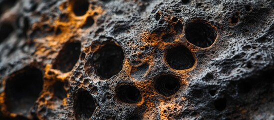 Poster - Detailed close-up of porous lava rock showcasing unique textures and natural patterns, emphasizing its volcanic origin and geological significance.