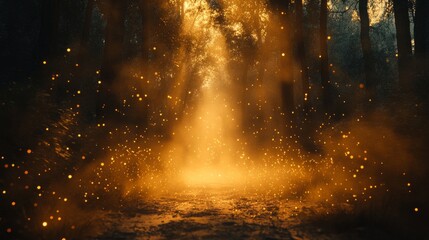 Wall Mural - a dramatic scene of dust particles illuminated by a single light source, creating a mysterious atmos