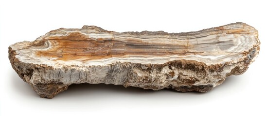 Poster - Petrified wood displayed on a white background highlighting its natural textures and colors in an artistic composition for nature enthusiasts.