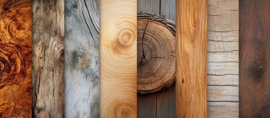 Poster - Diverse collection of wooden textures for background design showcasing various shades and patterns in natural wood surfaces.