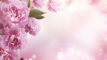 Poster - Close-up of delicate pink peonies in a soft, blurred background creating a serene floral spring and summer holiday atmosphere.