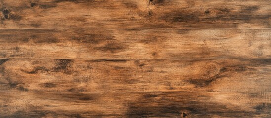Poster - Rustic wooden table surface texture showcasing rich grain patterns and natural imperfections for home decor or design backgrounds.