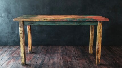 Wall Mural - Colorful Retro Wooden Table with Textured Finish Perfect for Vintage Decor and Interior Design Projects