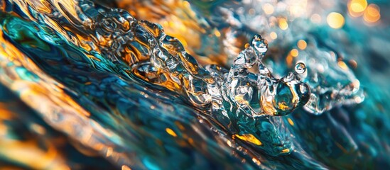 Poster - Colorful paint mixing in water creating dynamic splashes and abstract patterns with vibrant hues and reflective surfaces