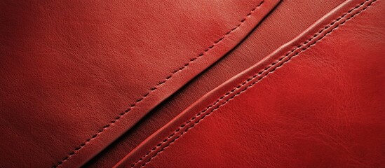 Poster - Red leather texture with visible seam details showcasing luxury material and craftsmanship for design and fashion backgrounds.