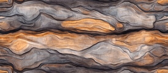 Poster - Realistic seamless texture pattern of tree bark featuring layered shades of brown, gray, and orange for design and background use.
