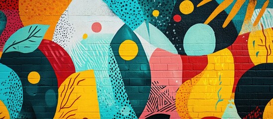 Fototapete - Vibrant abstract mural featuring colorful shapes and patterns ideal for creative backgrounds and design projects.