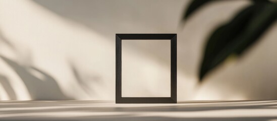 Poster - Elegant black wooden picture frame displayed on a light surface with soft shadows and natural elements in the background.