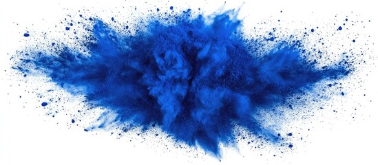 Poster - Blue powder explosion creating an abstract backdrop for artistic and creative design projects isolated on a white background.