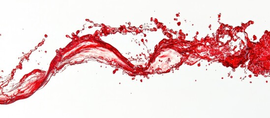 Poster - Vivid red dye swirling in water creating dynamic splashes against a clean white background for artistic or design projects.