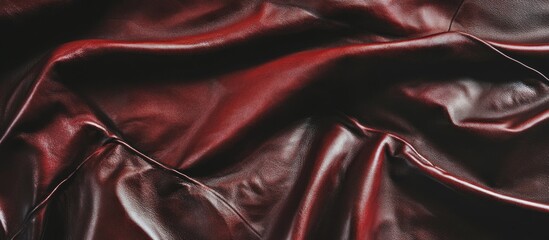 Poster - Red leather textured background showcasing elegant seams and rich tones for stylish design and fashion applications.