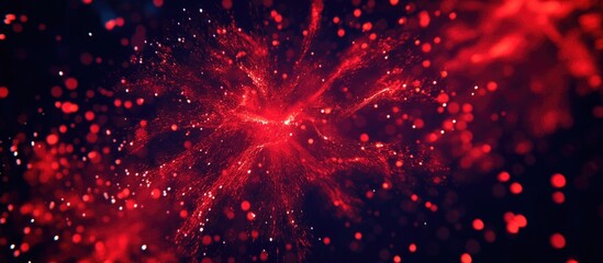 Poster - Vibrant red fireworks bursting in contrast against a dark background creating a dramatic and festive atmosphere