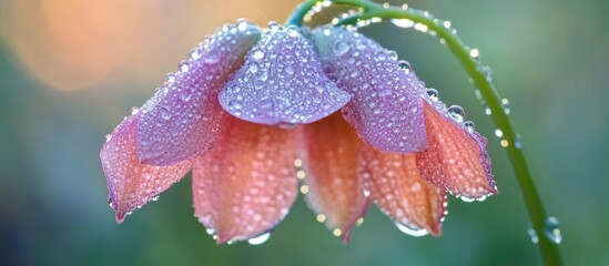 Poster - Delicate Blossom with Dew Drops Capturing Nature's Beauty in a Soft Focus Background