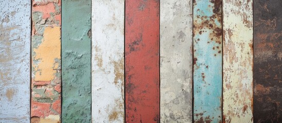 Poster - Vintage multi-colored wall texture with peeling paint and rust for background design or artistic projects