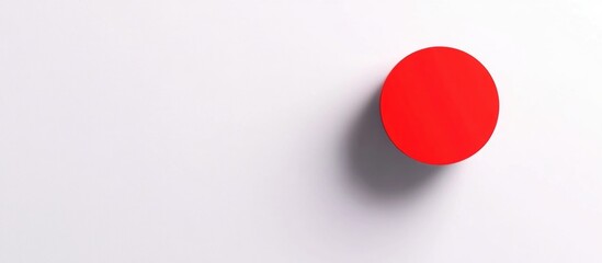 Poster - Red circular shape casting a shadow on a clean white background emphasizing minimalistic design and simplicity in art and advertising concepts.
