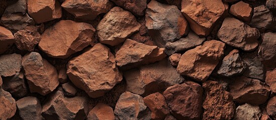 Poster - Rustic red clay stones arranged as a natural textured background for design and decoration purposes in graphic projects.