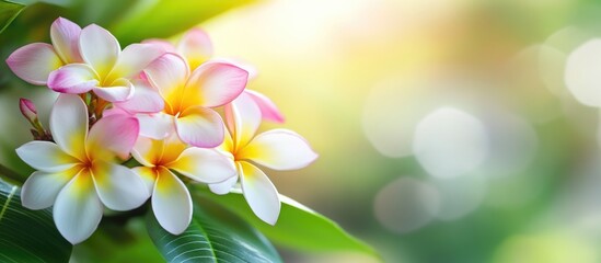 Poster - Delicate Plumeria Flowers with Soft Bokeh Background in Natural Light Setting