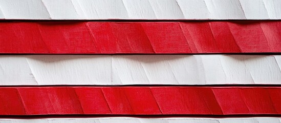 Poster - Red and white layered paper with staggered edges creating a striped pattern for decorative or artistic background use
