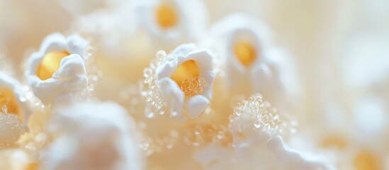 Poster - Popcorn kernels macro shot creating a soft, textured background with a focus on delicate details and vibrant colors.