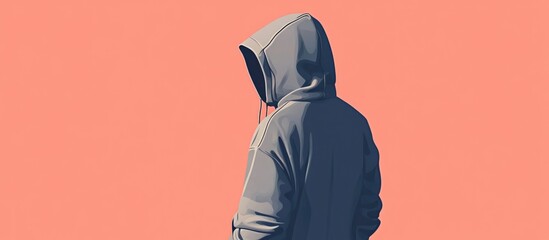 Poster - Hooded Figure Silhouette on Coral Background with Space for Text Area for Promotional or Artistic Use