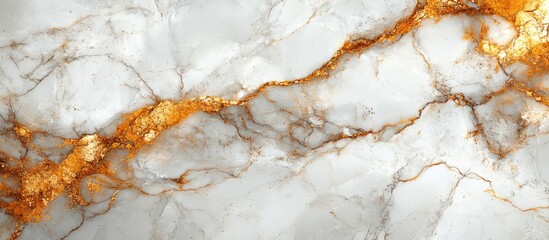 Poster - Elegant white marble texture featuring intricate golden veins for luxurious interior design backgrounds and artistic applications.