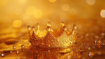 Poster - Golden Crown Surrounded by Radiant Drops Capturing Light in an Elegant Shimmering Water Surface