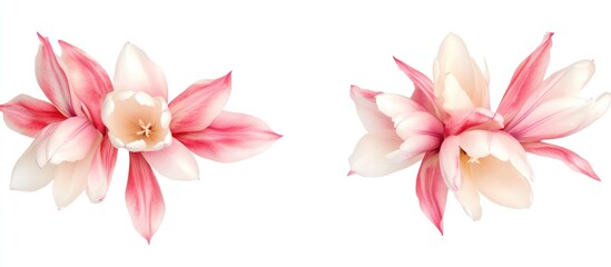 Poster - Elegant pink and white tulip floral frame design isolated on white background with ample empty space for personalized text or messages