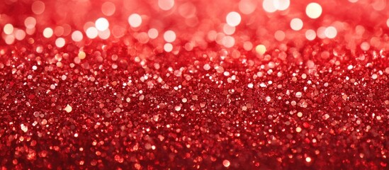 Poster - Vibrant red bokeh texture background featuring sparkling glitter and glowing light reflections for creative design use.